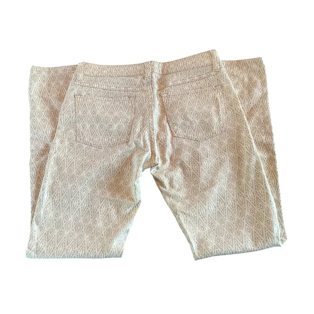 Prana Womens Beige Geometric Patterned Denim Pants Sz 2 waist 26 Cotton Blend